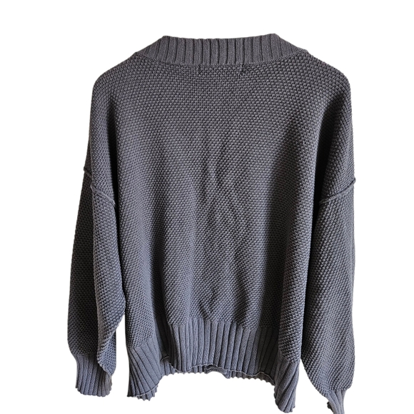 Free People Gray Waffle Knit Oversized Hailee Cardigan Sweater - Picture 3 of 14